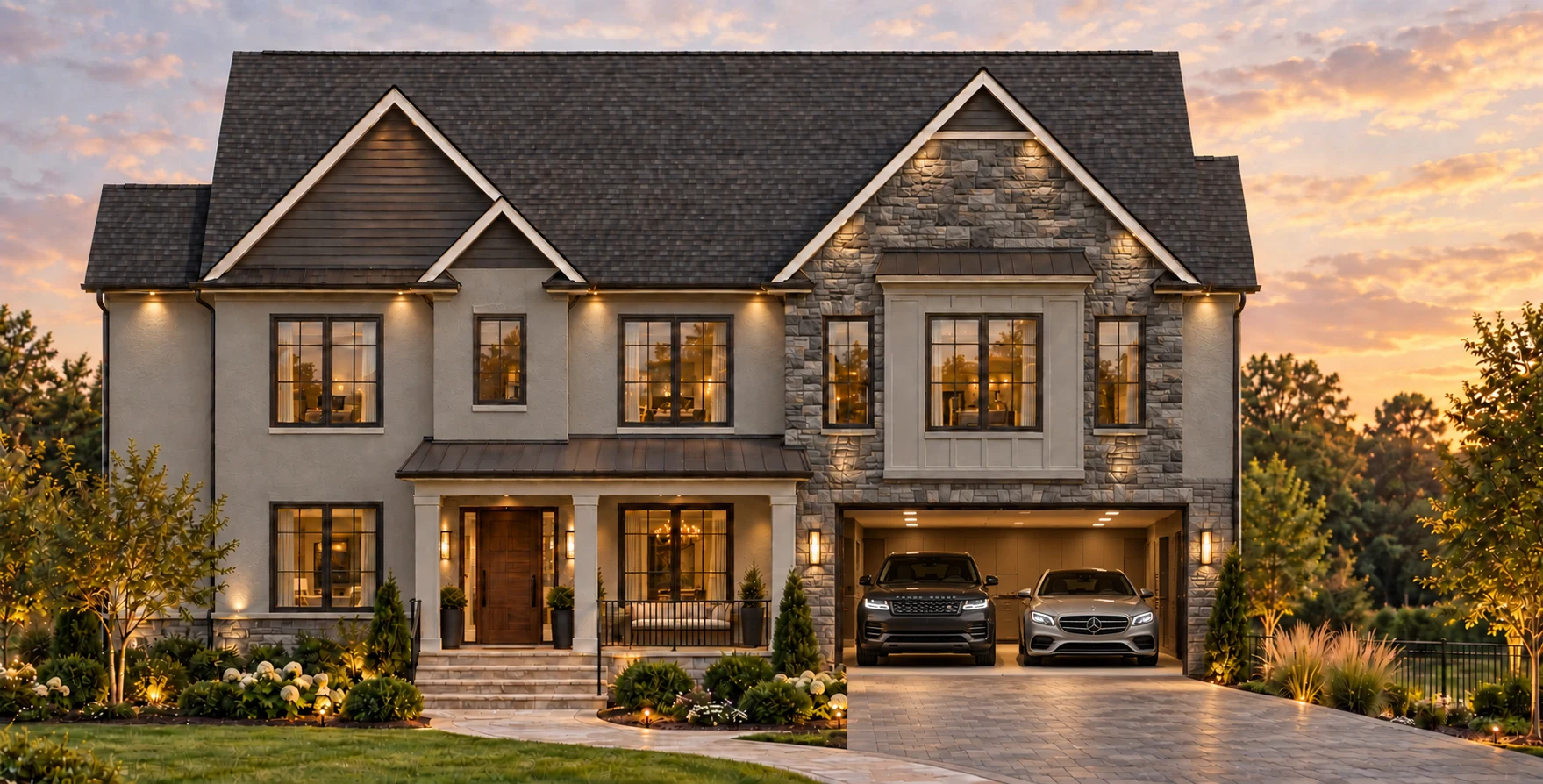 Conceptual exterior design direction for a two-car front-facing Mia Court home